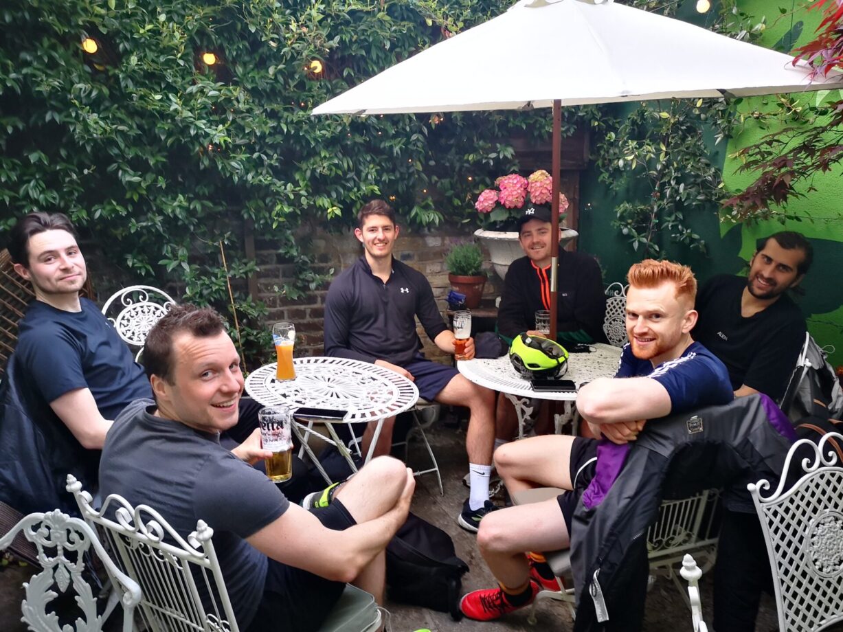 Enjoying the secret garden at The Harlequin pub, Clerkenwell, London
